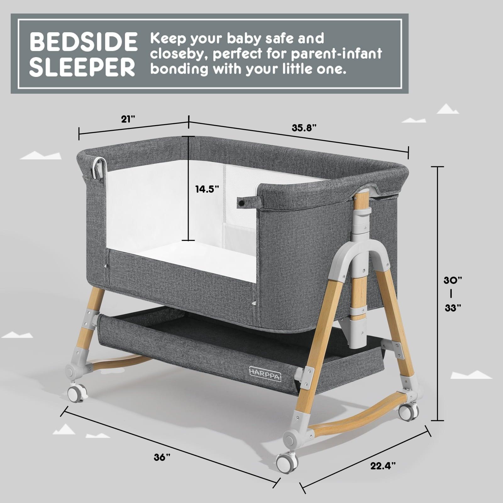 HARPPA 3 in 1 Baby Bassinet Bedside Sleeper, Height Adjustable, Easy Folding, Gray