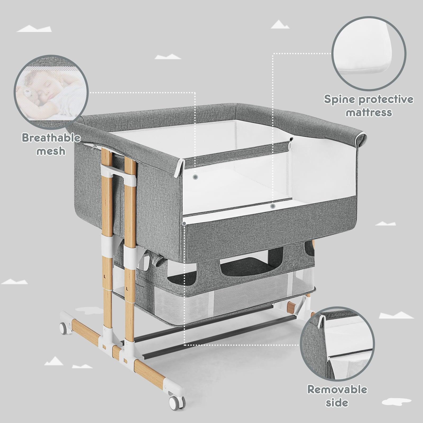 HARPPA Twin Bassinet fot Infant, Bedside Crib for 2 Babies, Height Adjustable, Unisex, Gray