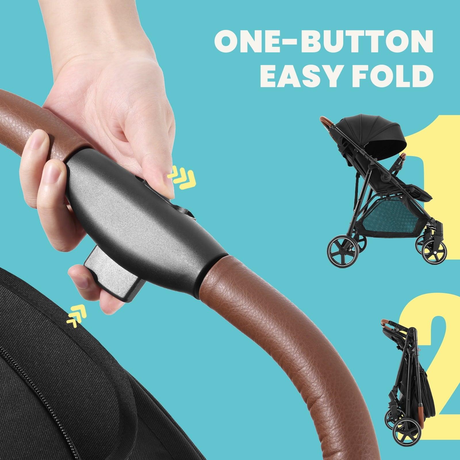 HARPPA Foldable Stroller for Baby and Toddler, Reversible Handle, 17lbs, Unisex Black