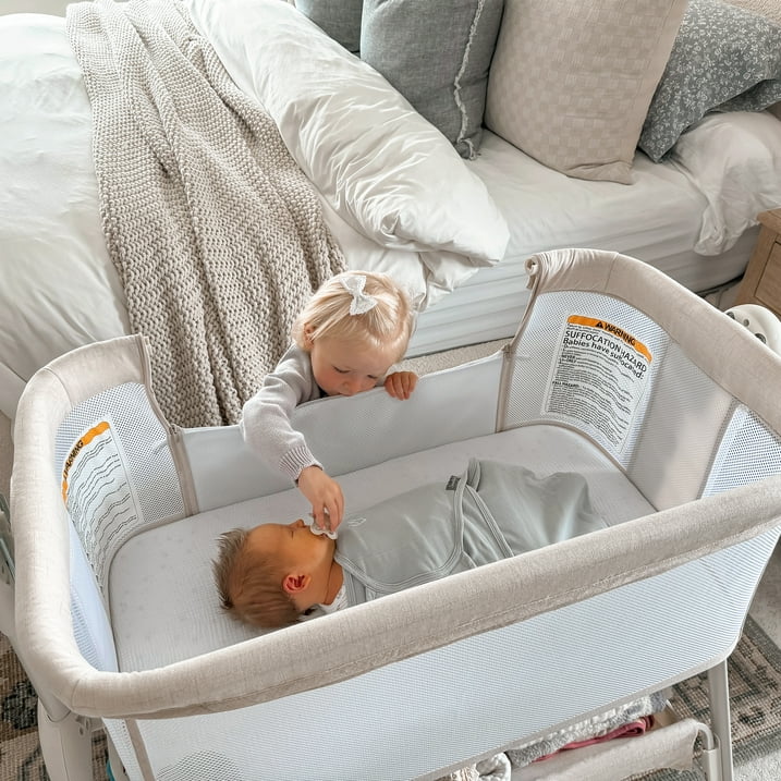 HARPPA 3 in 1 Baby Bedside Bassinet Sleeper, Baby Bassinet with Rocking and 5 Heights Adjustable, Beige