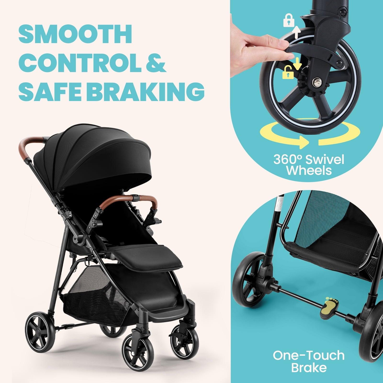 HARPPA Foldable Stroller for Baby and Toddler, Reversible Handle, 17lbs, Unisex Black