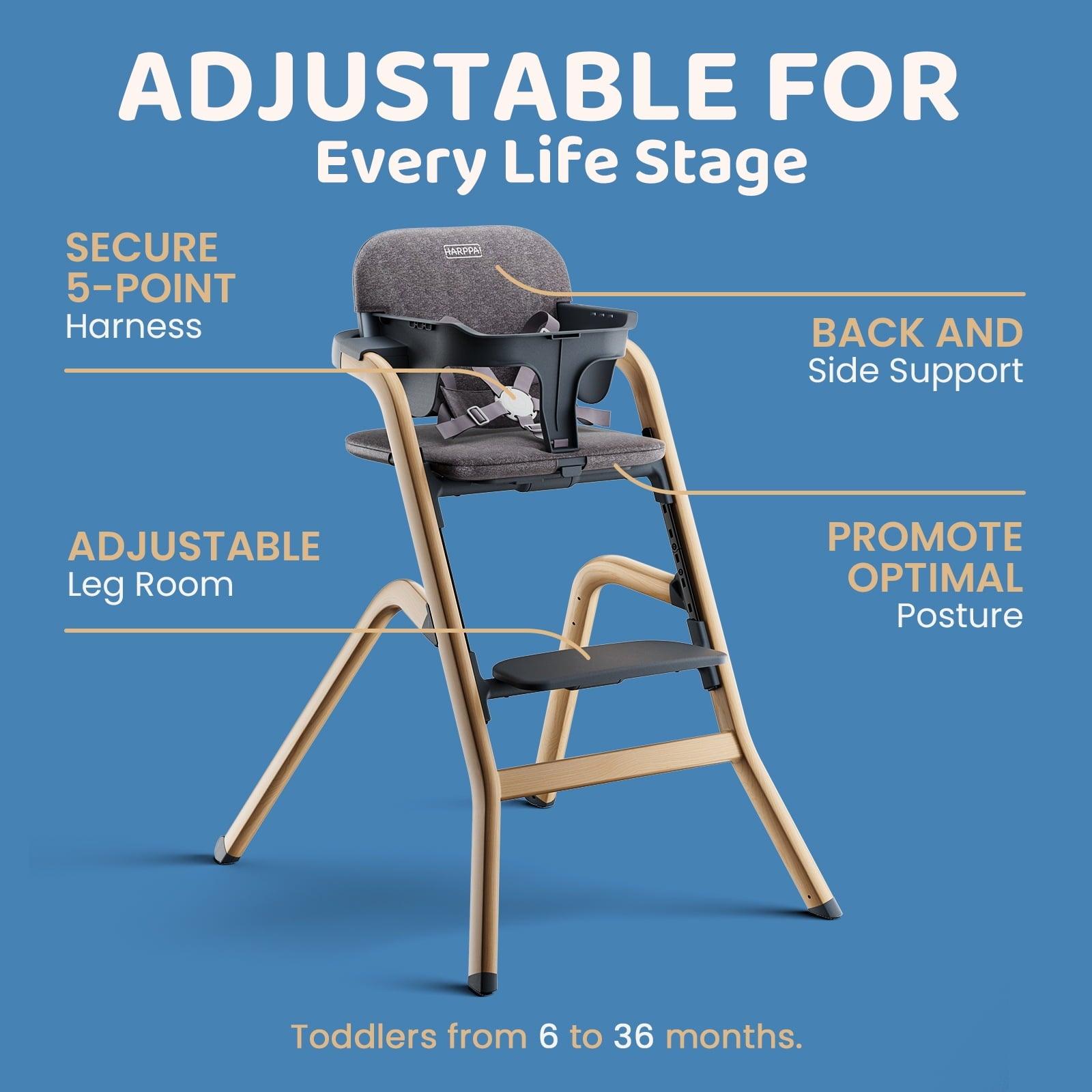 HARPPA High Chair for Babies and Toddlers, Baby Highchairs with Adjustable Seat & Footrest, Removable Tray and Cushion, Woodgrain Gray