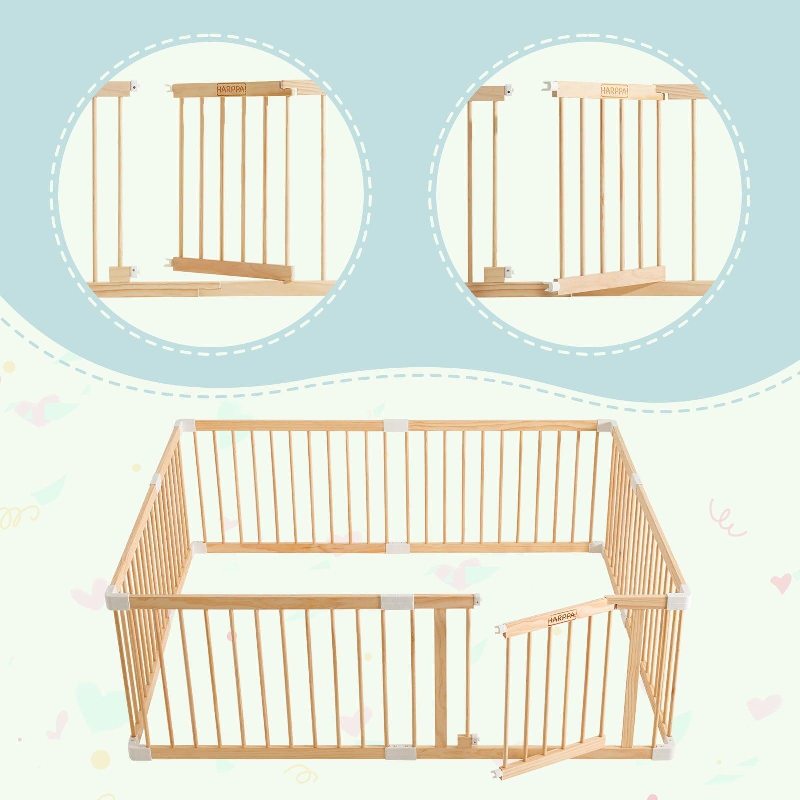 HARPPA Wooden Baby Gate Playpen, Large Play Yard Fence for Toddlers, Adjustable Shape, 56" x 56" x 24"