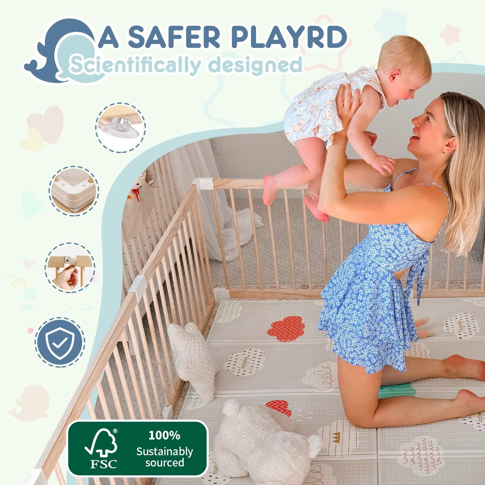 HARPPA Wooden Baby Gate Playpen, Large Play Yard Fence for Toddlers, Adjustable Shape, 56" x 56" x 24"