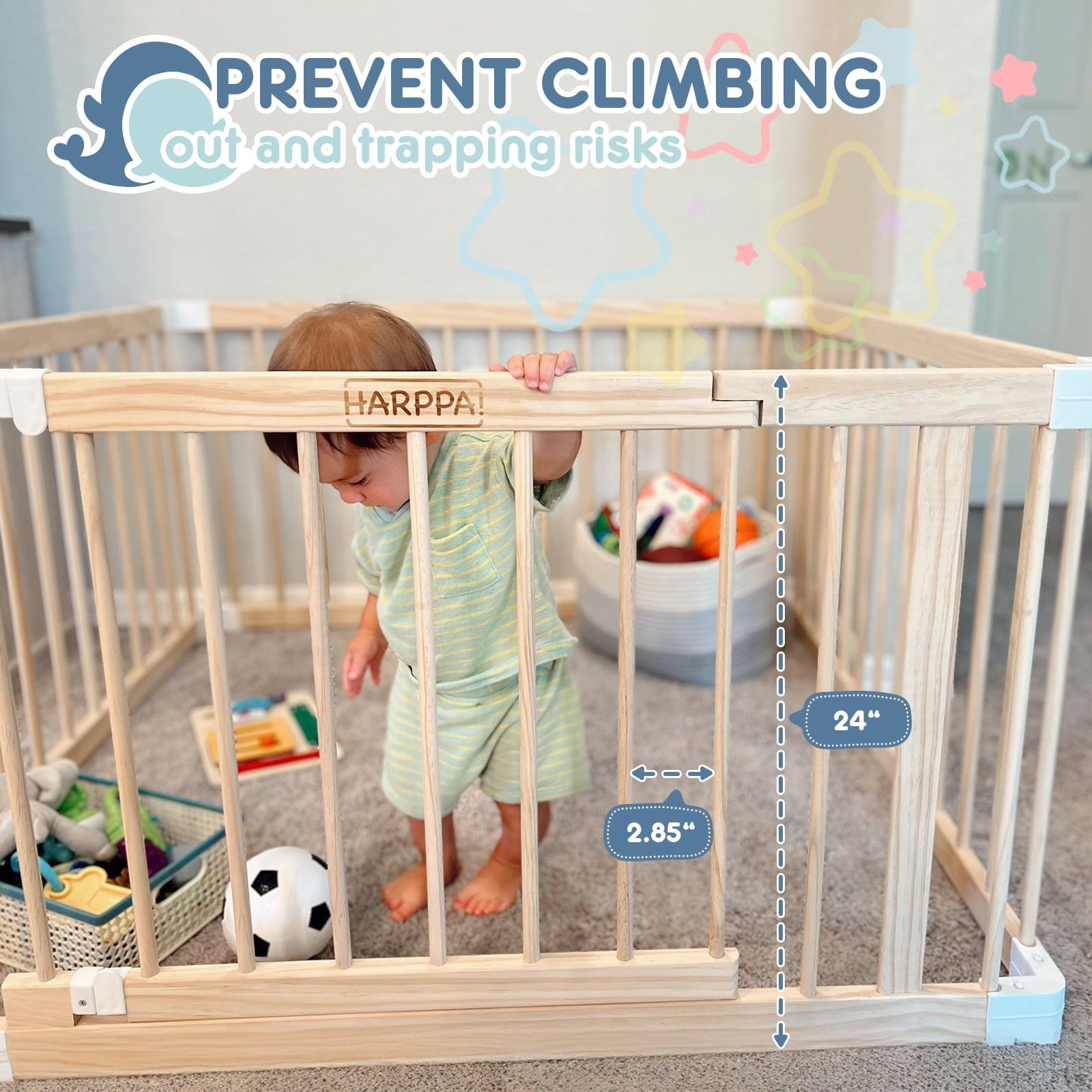 HARPPA Wooden Baby Gate Playpen, Large Play Yard Fence for Toddlers, Adjustable Shape, 56" x 56" x 24"