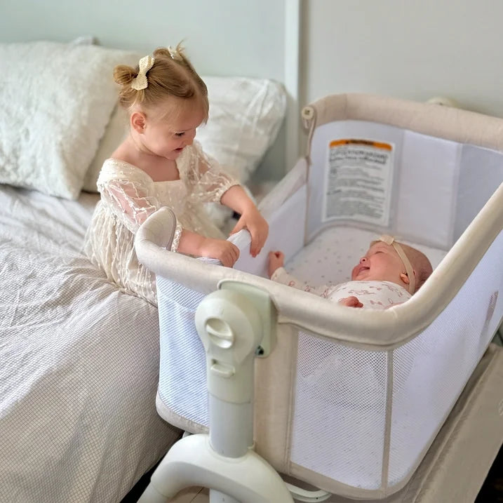 HARPPA 3 in 1 Baby Bedside Bassinet Sleeper, Baby Bassinet with Rocking and 5 Heights Adjustable, Beige