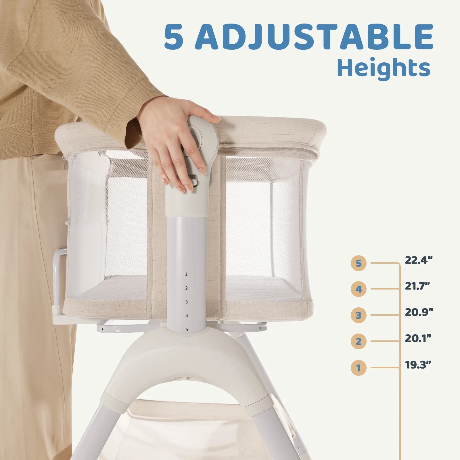 HARPPA 3 in 1 Baby Bedside Bassinet Sleeper, Baby Bassinet with Rocking and 5 Heights Adjustable, Beige