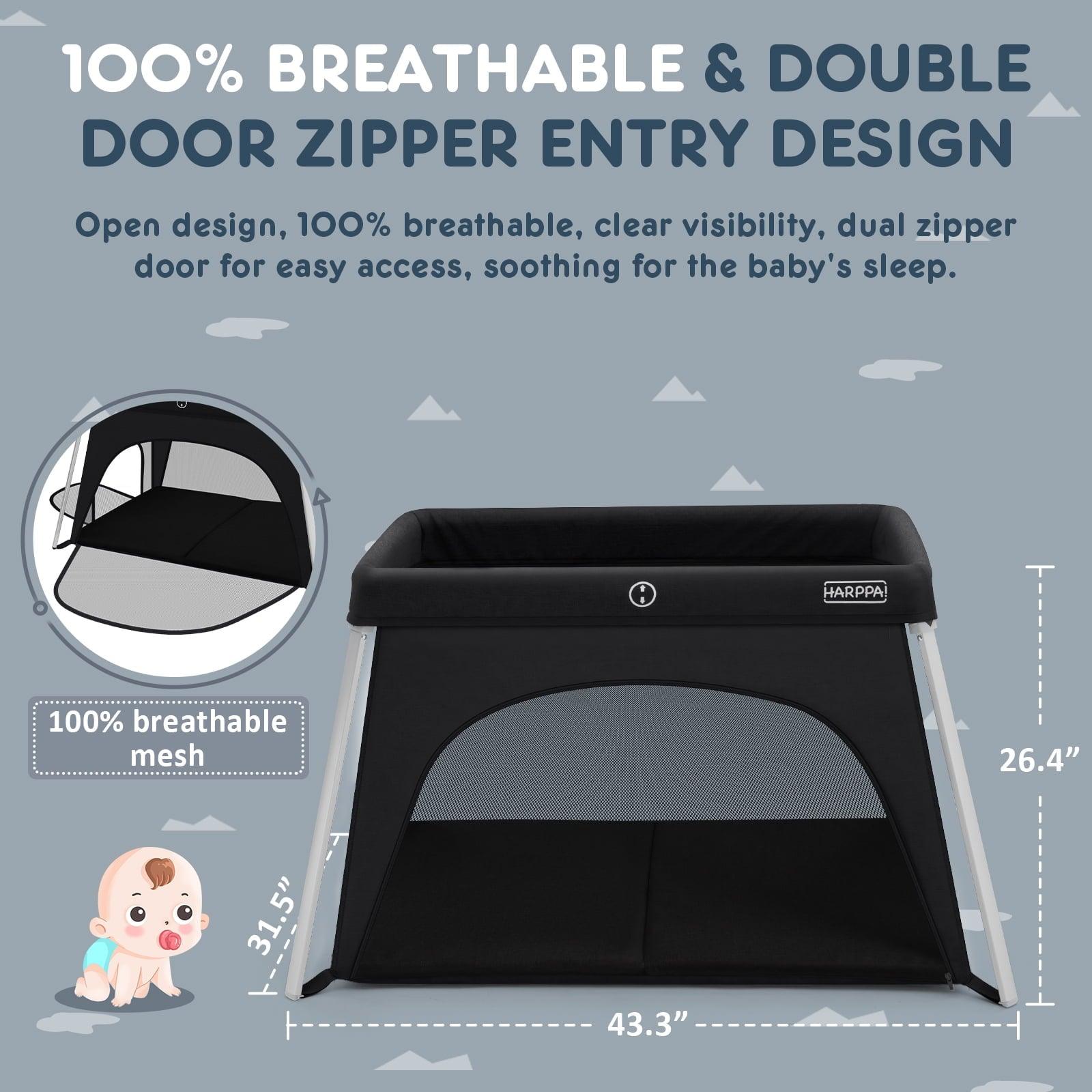 HARPPA Portable Travel Crib with Mattress, Foldable Playard for Baby and Toddler, 11lbs, Black