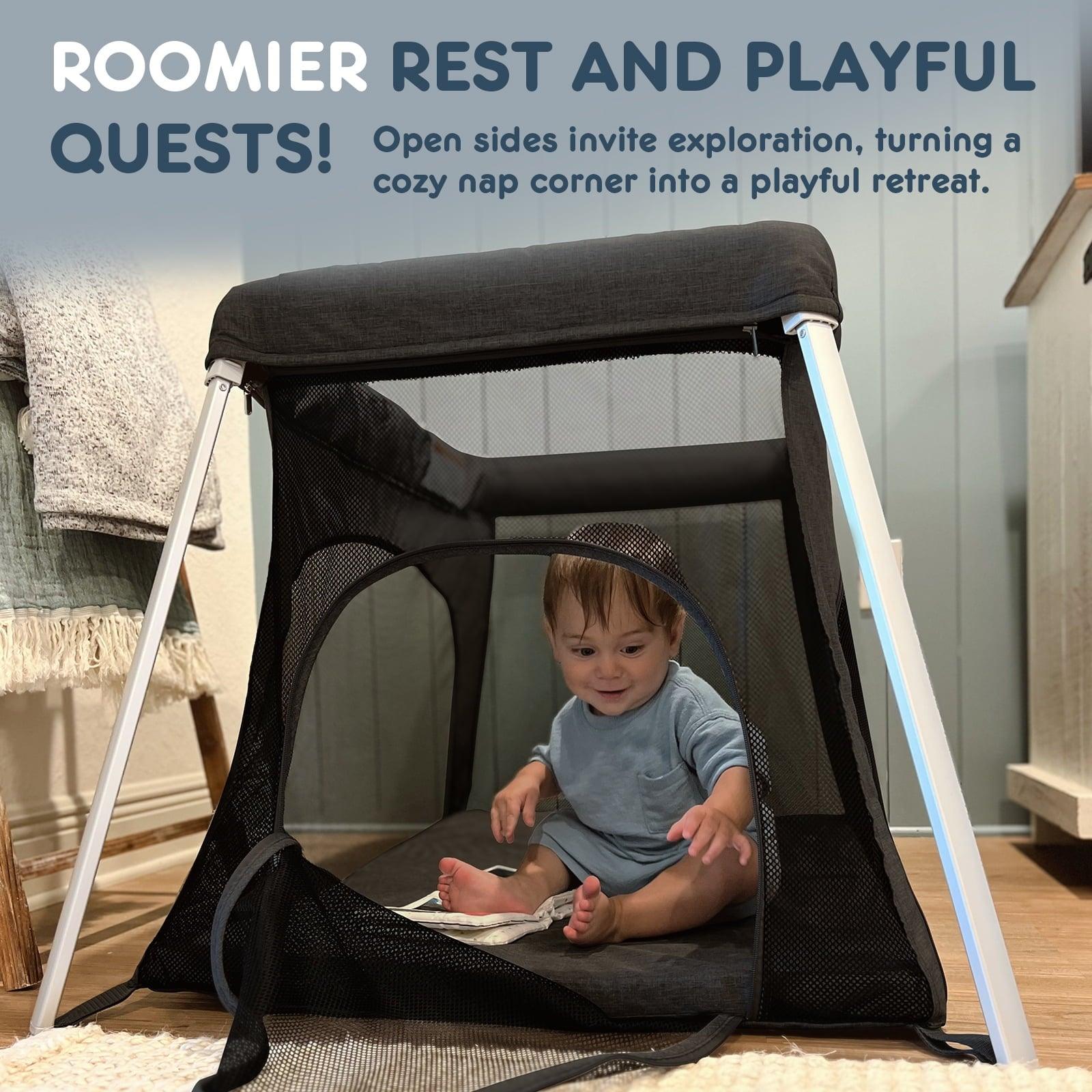 HARPPA Portable Travel Crib with Mattress, Foldable Playard for Baby and Toddler, 11lbs, Black