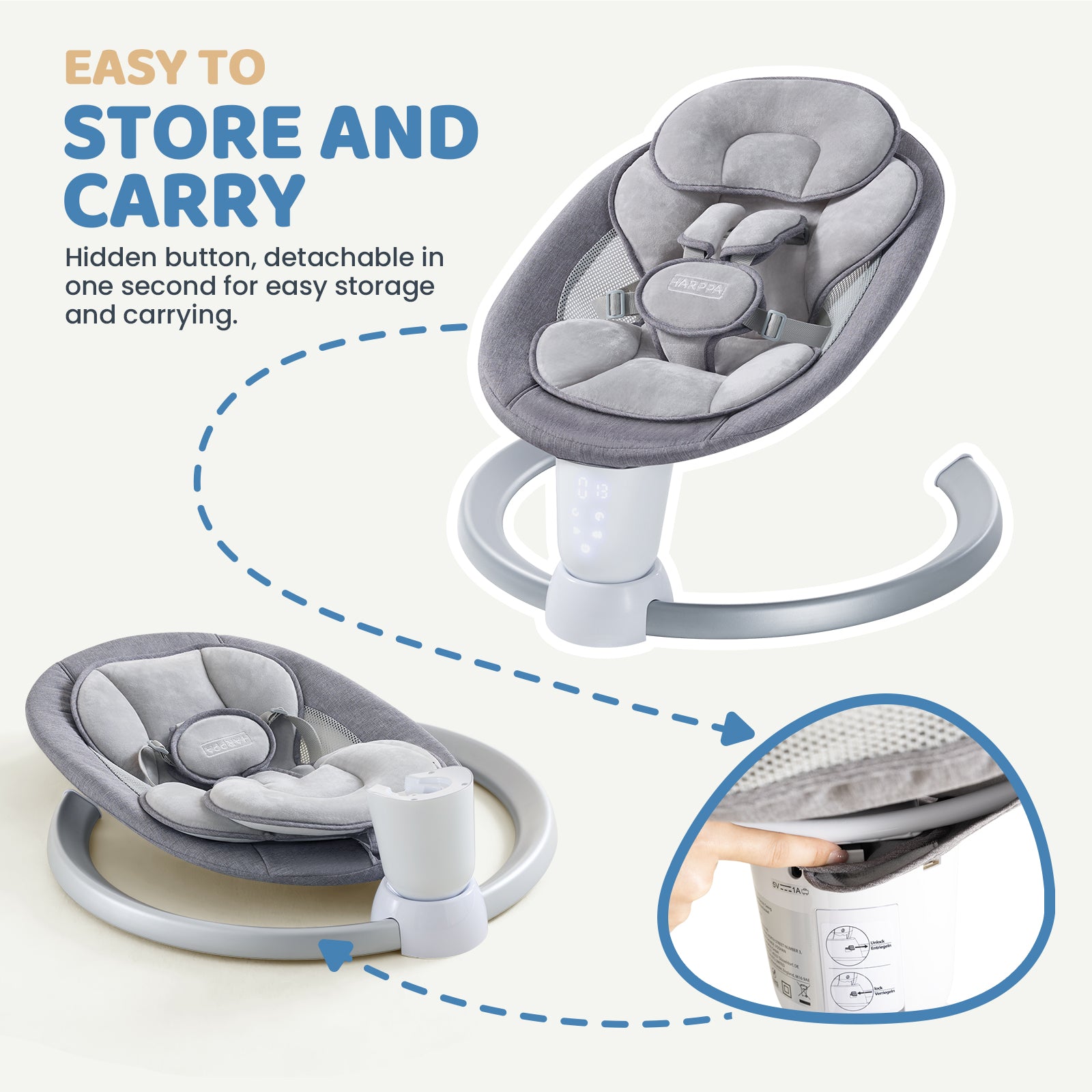 HARPPA Baby Swing for Newborns with Remote Control, 5 Sway Speed, Bluetooth Music
