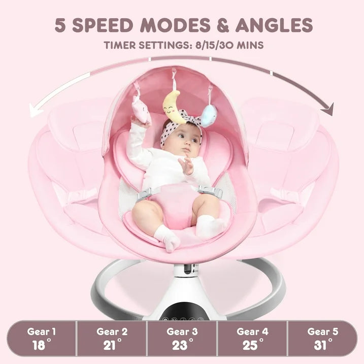 HARPPA Electric Baby Swing for Infants with Remote Control, 5 Sway Speed, Bluetooth Music, Pink