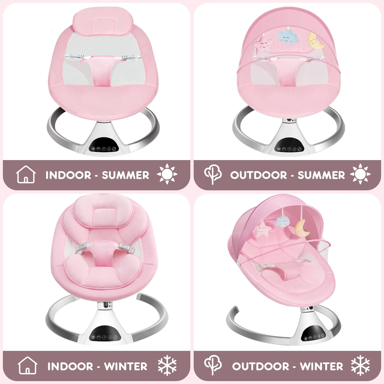 HARPPA Electric Baby Swing for Infants with Remote Control, 5 Sway Speed, Bluetooth Music, Pink