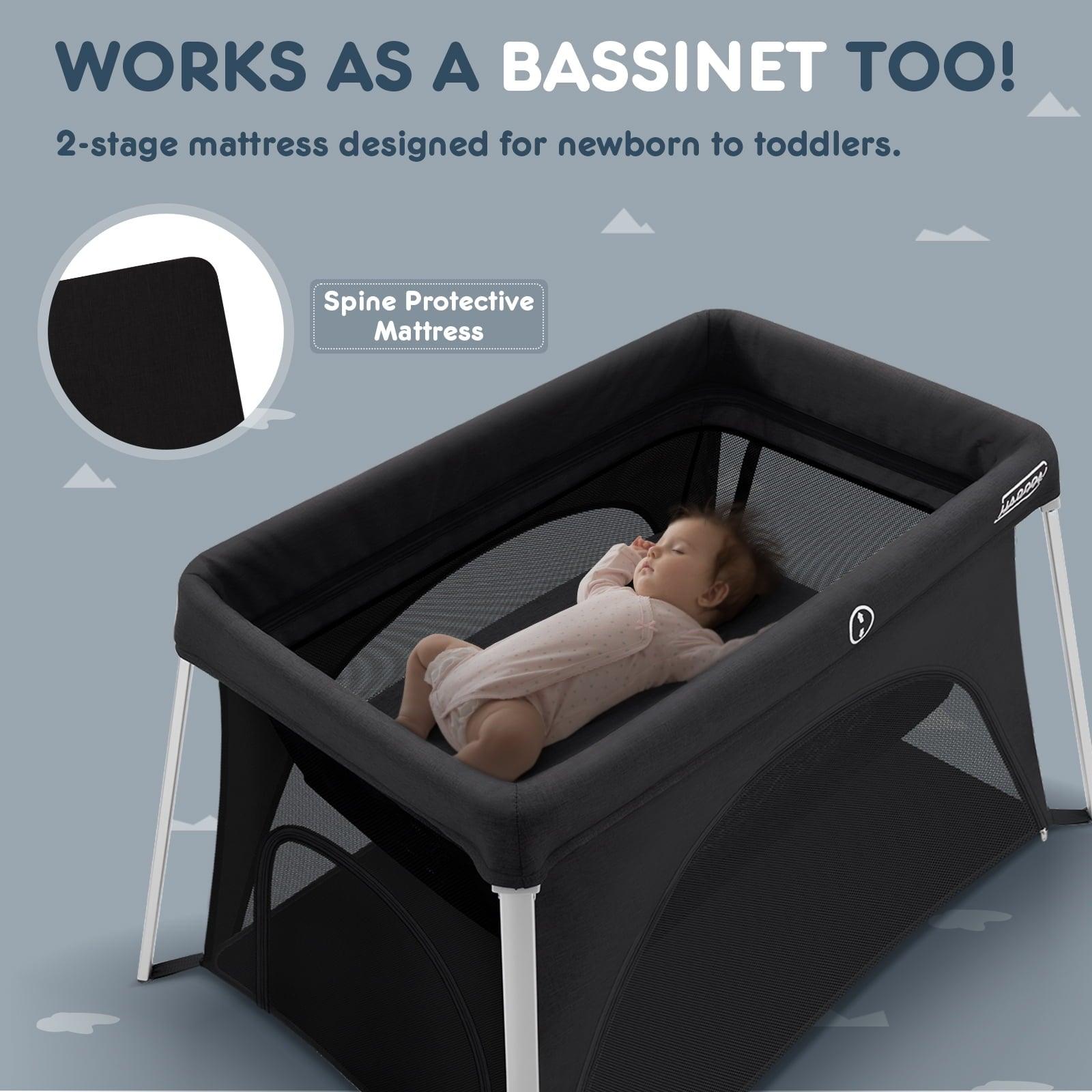 HARPPA Portable Travel Crib with Mattress, Foldable Playard for Baby and Toddler, 11lbs, Black