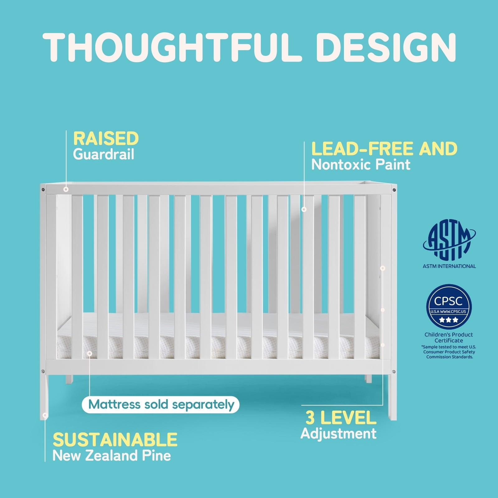 HARPPA 5-in-1 Convertible Baby Crib for Infant to Toddler, White