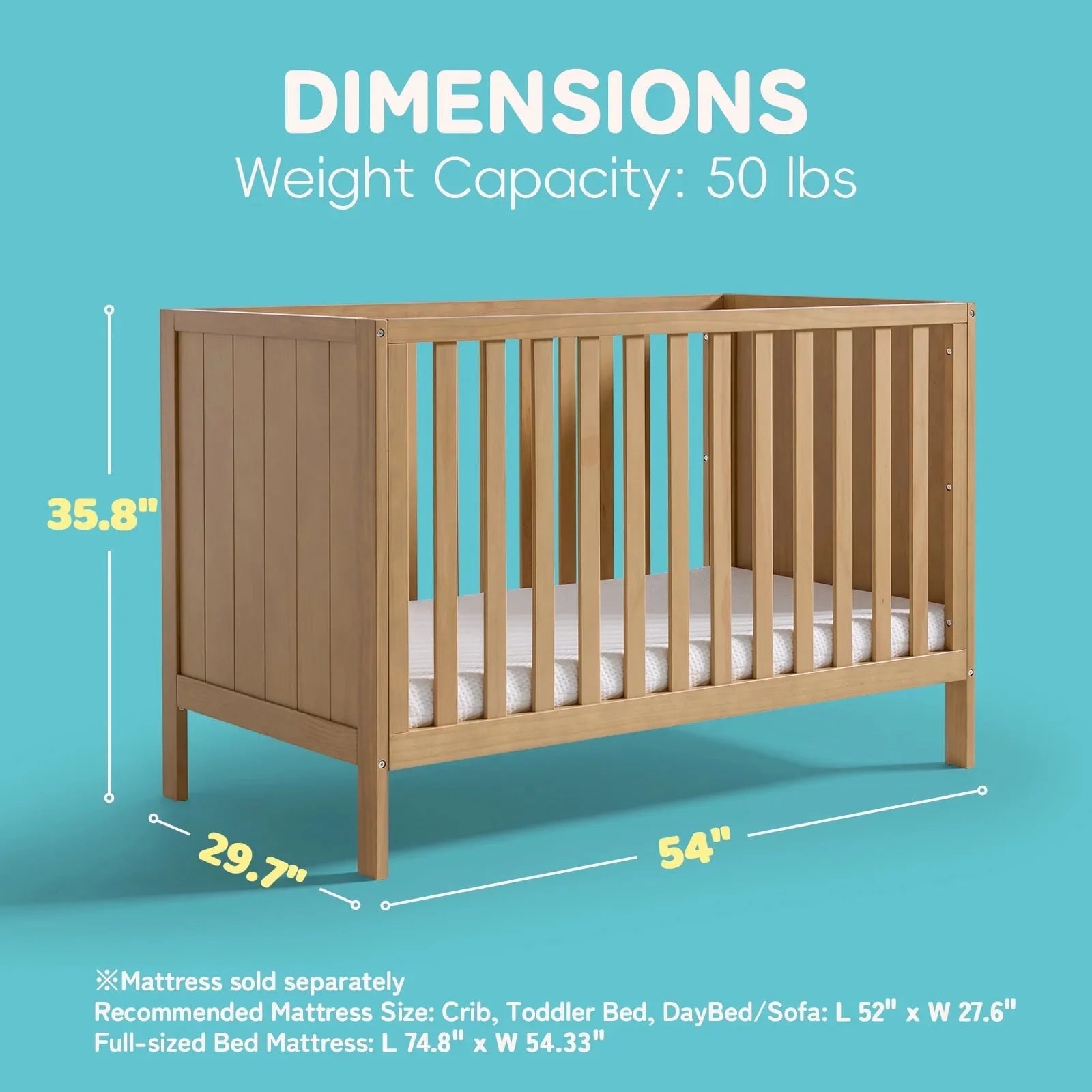 HARPPA 5-in-1 Convertible Baby Crib for Infant to Toddler, Natural Wood