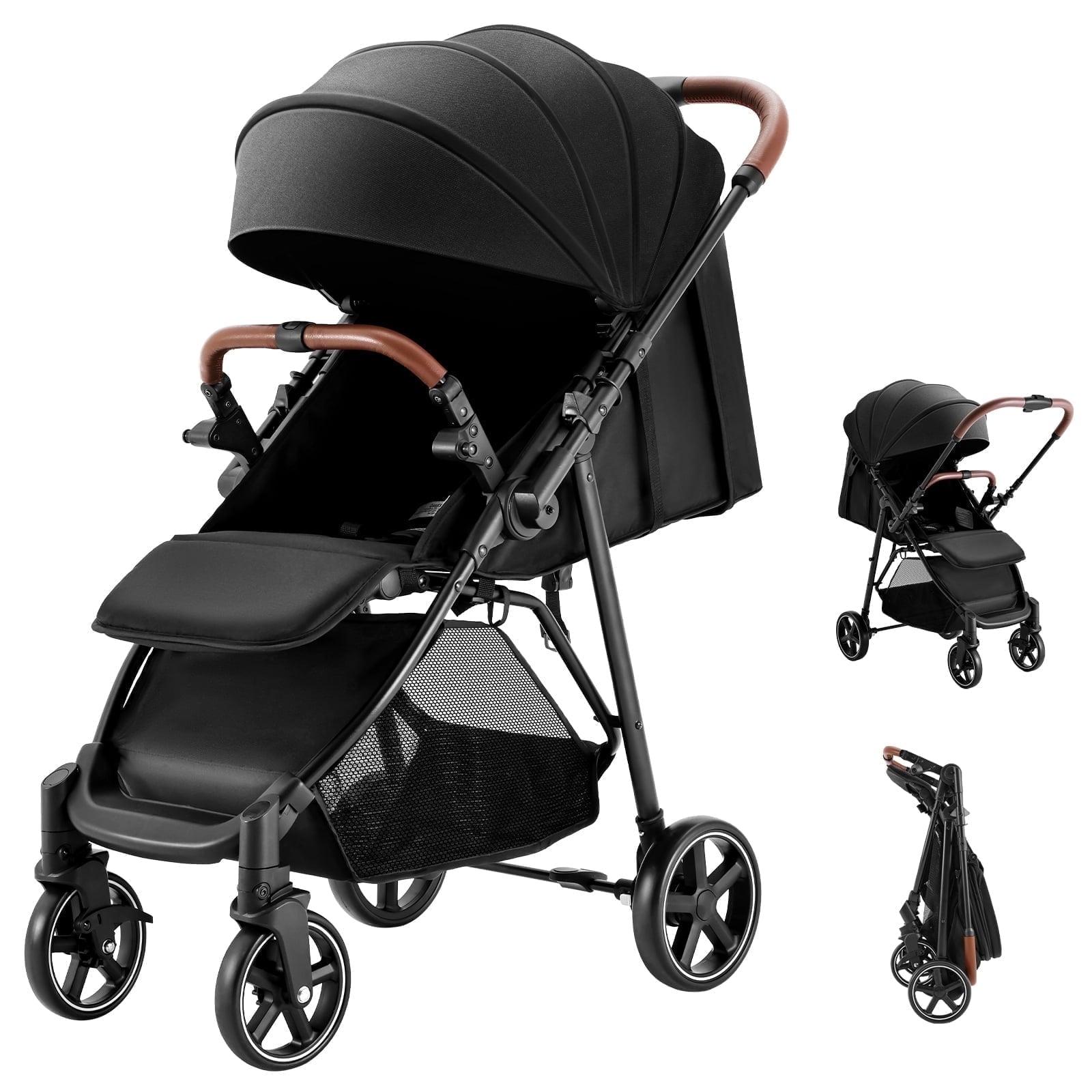 HARPPA Foldable Stroller for Baby and Toddler, Reversible Handle, 17lbs, Unisex Black