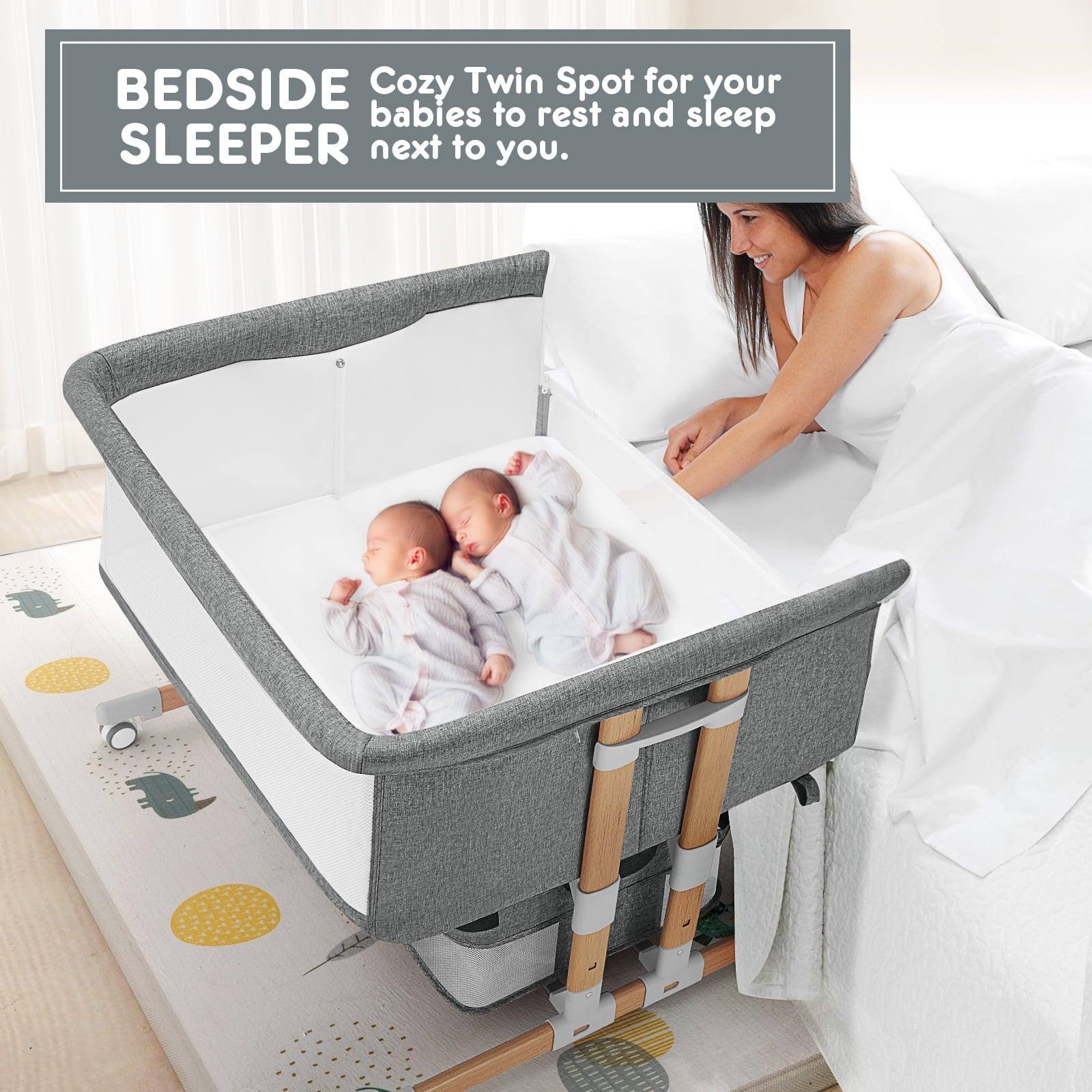 HARPPA Twin Bassinet fot Infant, Bedside Crib for 2 Babies, Height Adjustable, Unisex, Gray