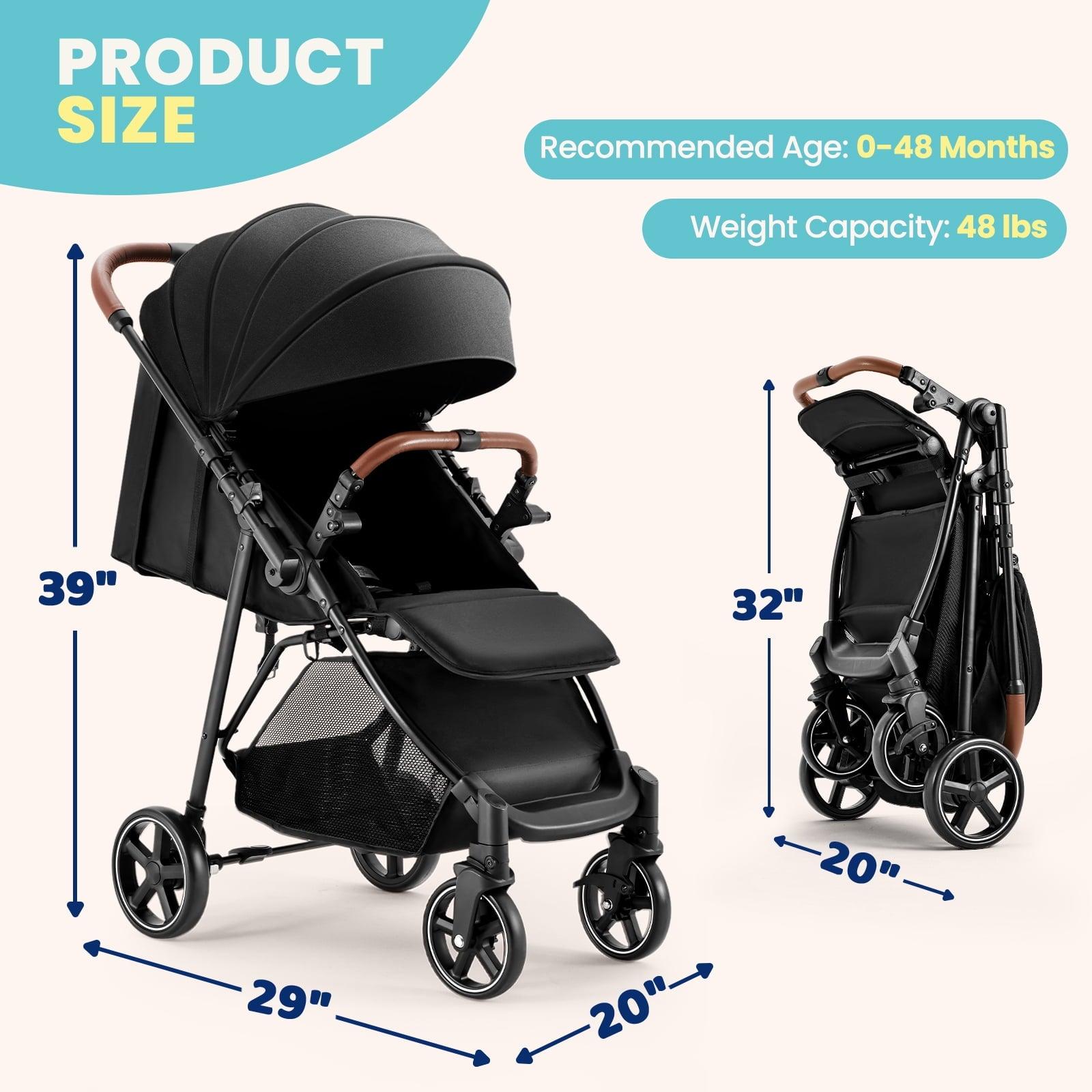 HARPPA Foldable Stroller for Baby and Toddler, Reversible Handle, 17lbs, Unisex Black