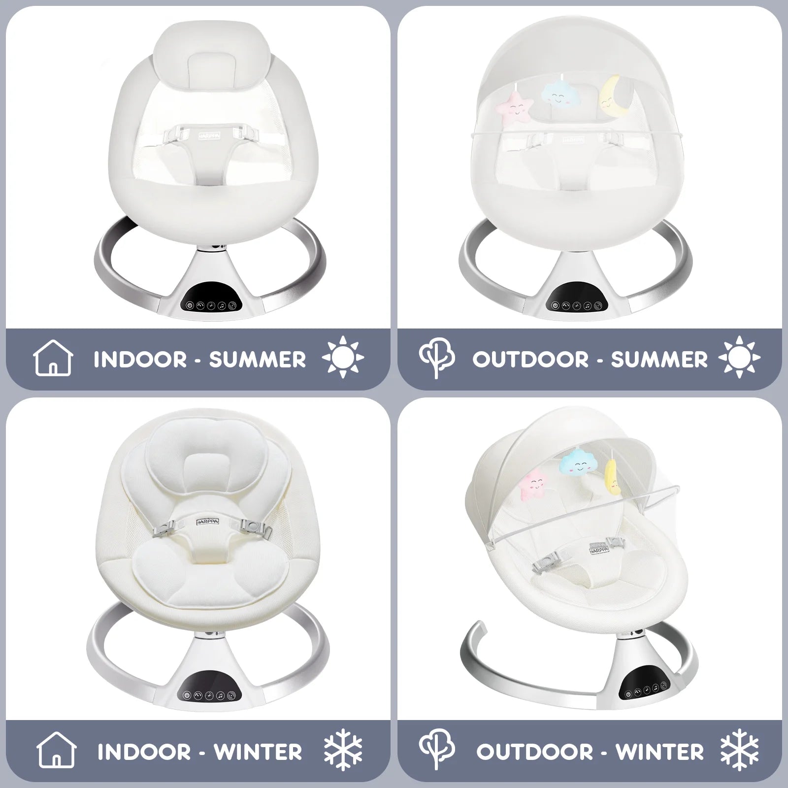 HARPPA Electric Baby Swing for Newborns, 5 Swing Speeds, 12 Preset Melodies, Remote, White