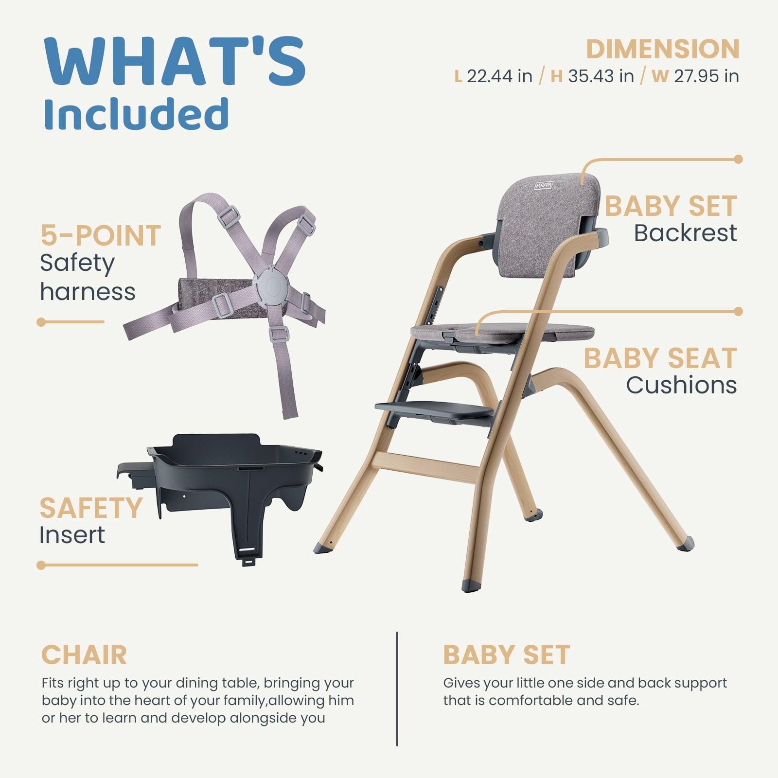 HARPPA High Chair for Babies and Toddlers, Baby Highchairs with Adjustable Seat & Footrest, Removable Tray and Cushion, Woodgrain Gray