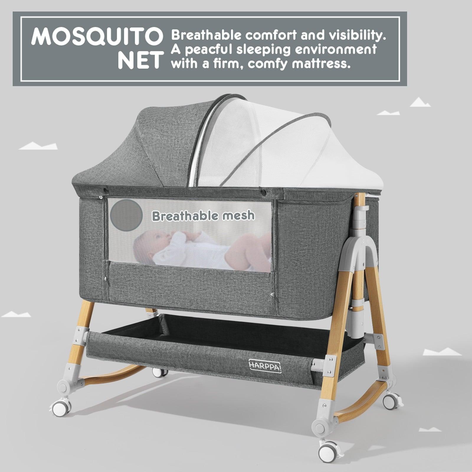 HARPPA 3 in 1 Baby Bassinet Bedside Sleeper, Height Adjustable, Easy Folding, Gray