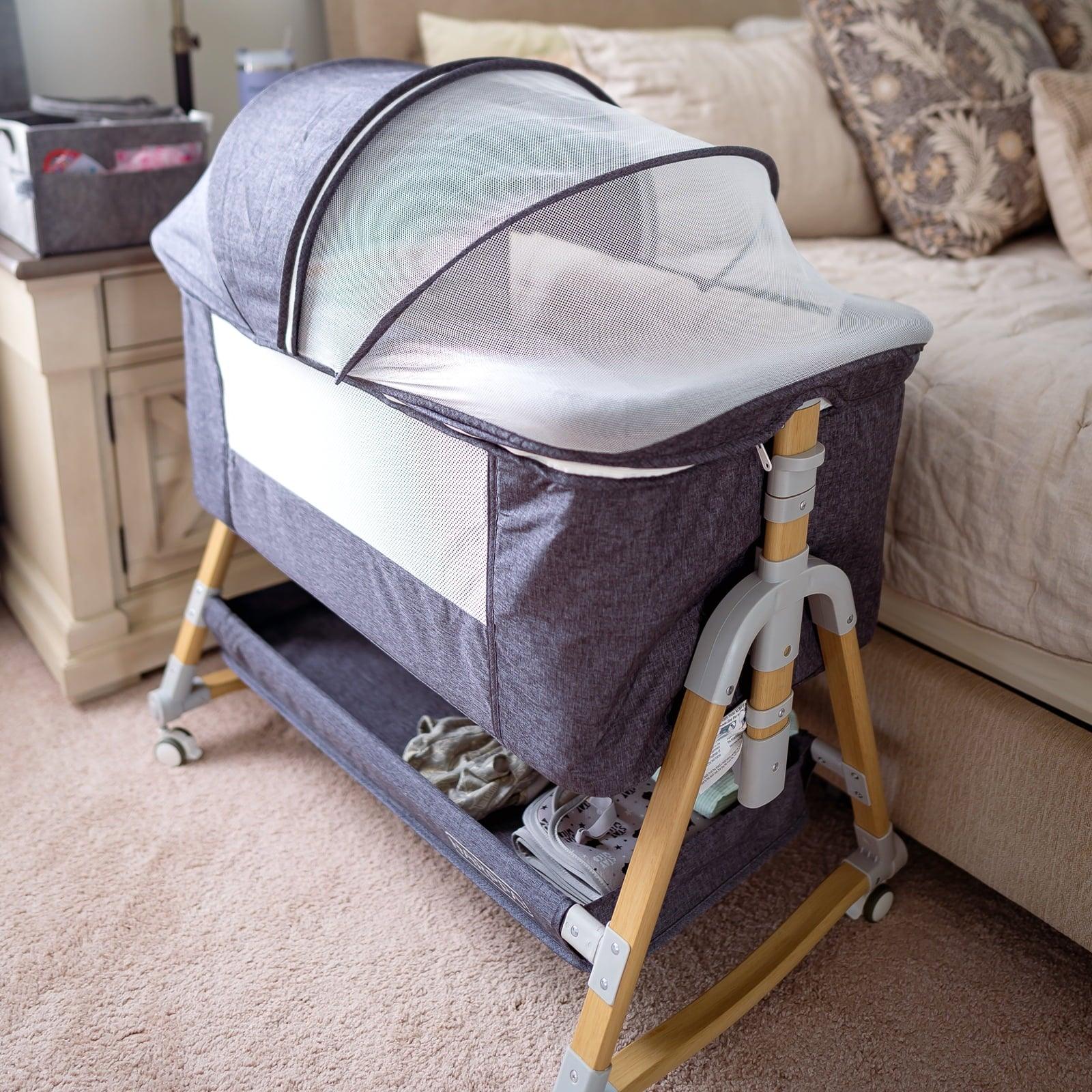 HARPPA 3 in 1 Baby Bassinet Bedside Sleeper, Height Adjustable, Easy Folding, Gray