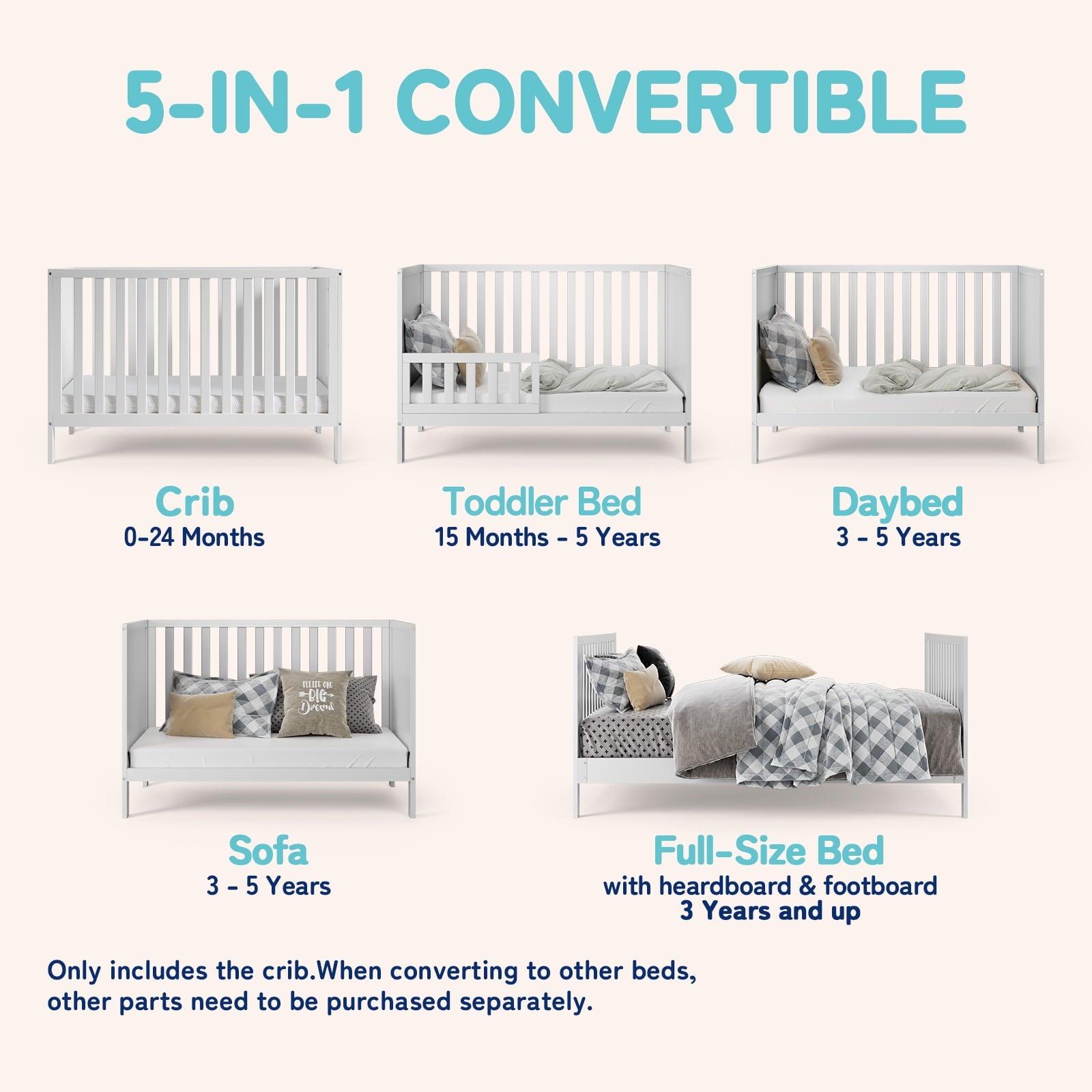 HARPPA 5-in-1 Convertible Baby Crib for Infant to Toddler, White