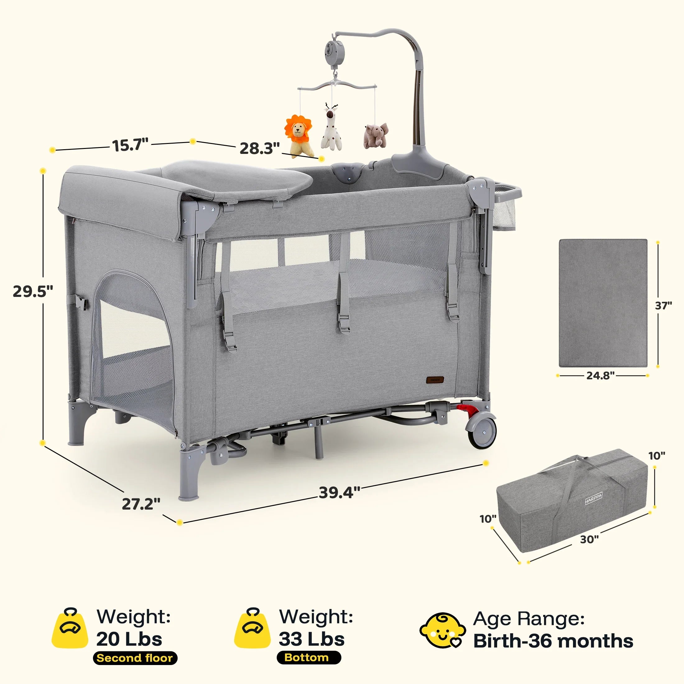 Harppa Saimia | 5-in-1 Pack and Play Baby Bassinet Bedside Crib