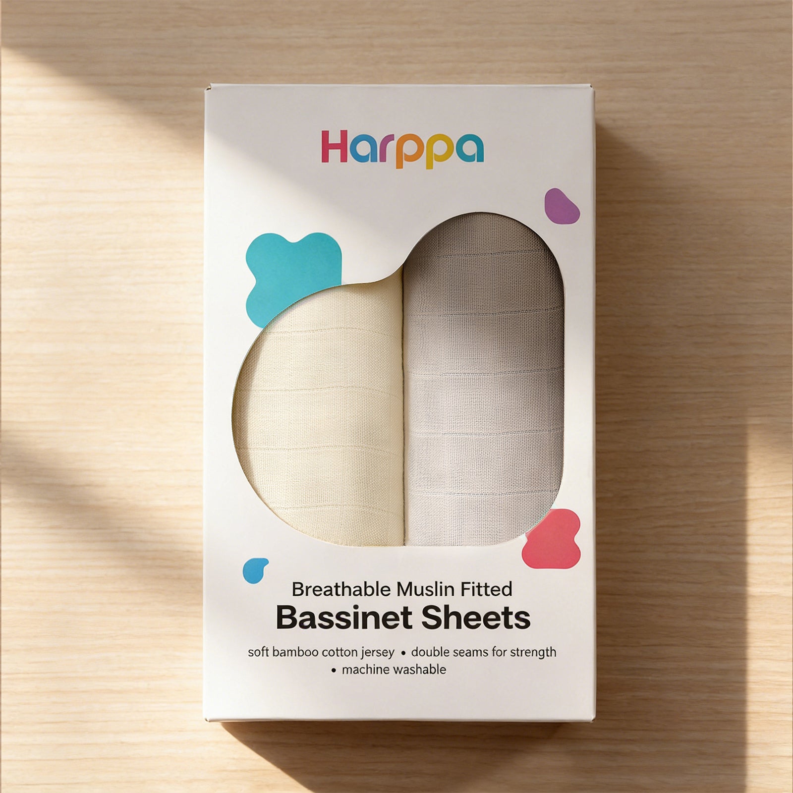 HARPPA Muslin Bassinet Sheets 2 Pack | Fitted Baby Sheets for Cuddly Bassinet & Bedside Sleeper
