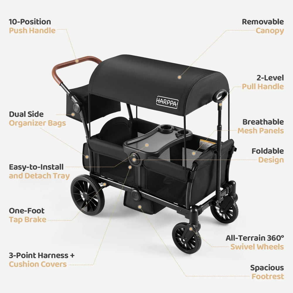 Harppa Rori All-Terrain Wagon Stroller for 2, Foldable Kids Wagon with Canopy for Beach & Camping