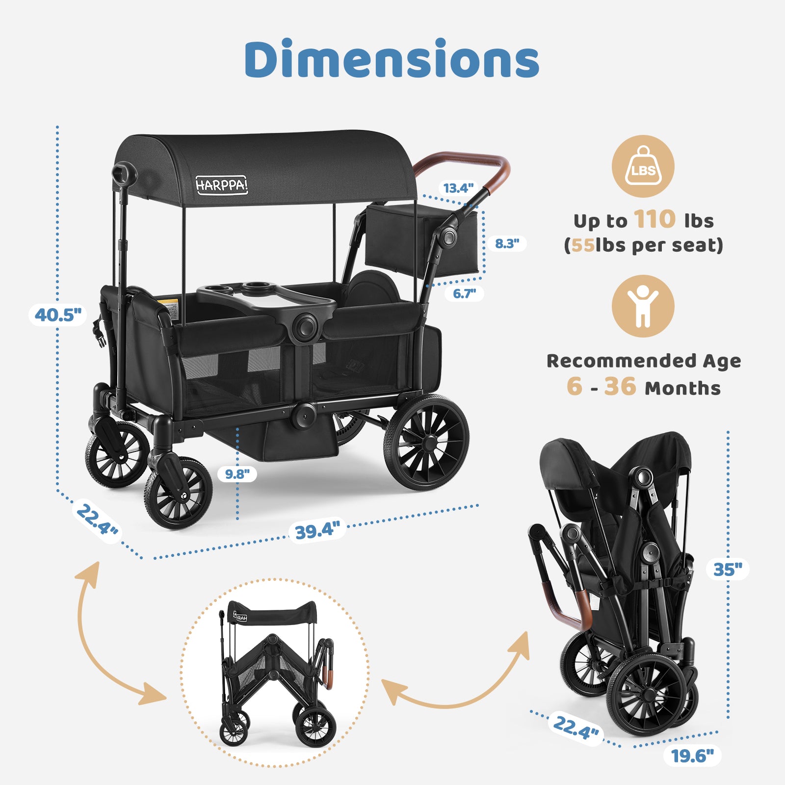harappa lightweight travel stroller HARPPA | 2-Seat All-Terrain Wagon Stroller — Adventure Made Easy