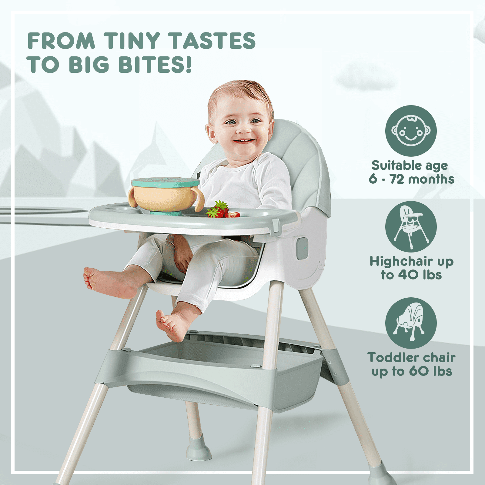 HARPPA 4-in-1 Convertible High Chair for Babies and Toddlers, Green