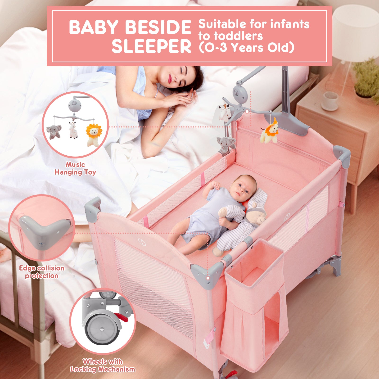 HARPPA 5-in-1 Pack and Play Baby Bassinet Bedside Crib