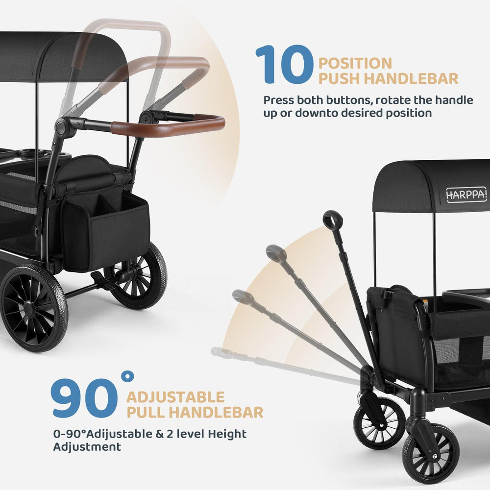 Harppa Rori All-Terrain Wagon Stroller for 2, Foldable Kids Wagon with Canopy for Beach & Camping