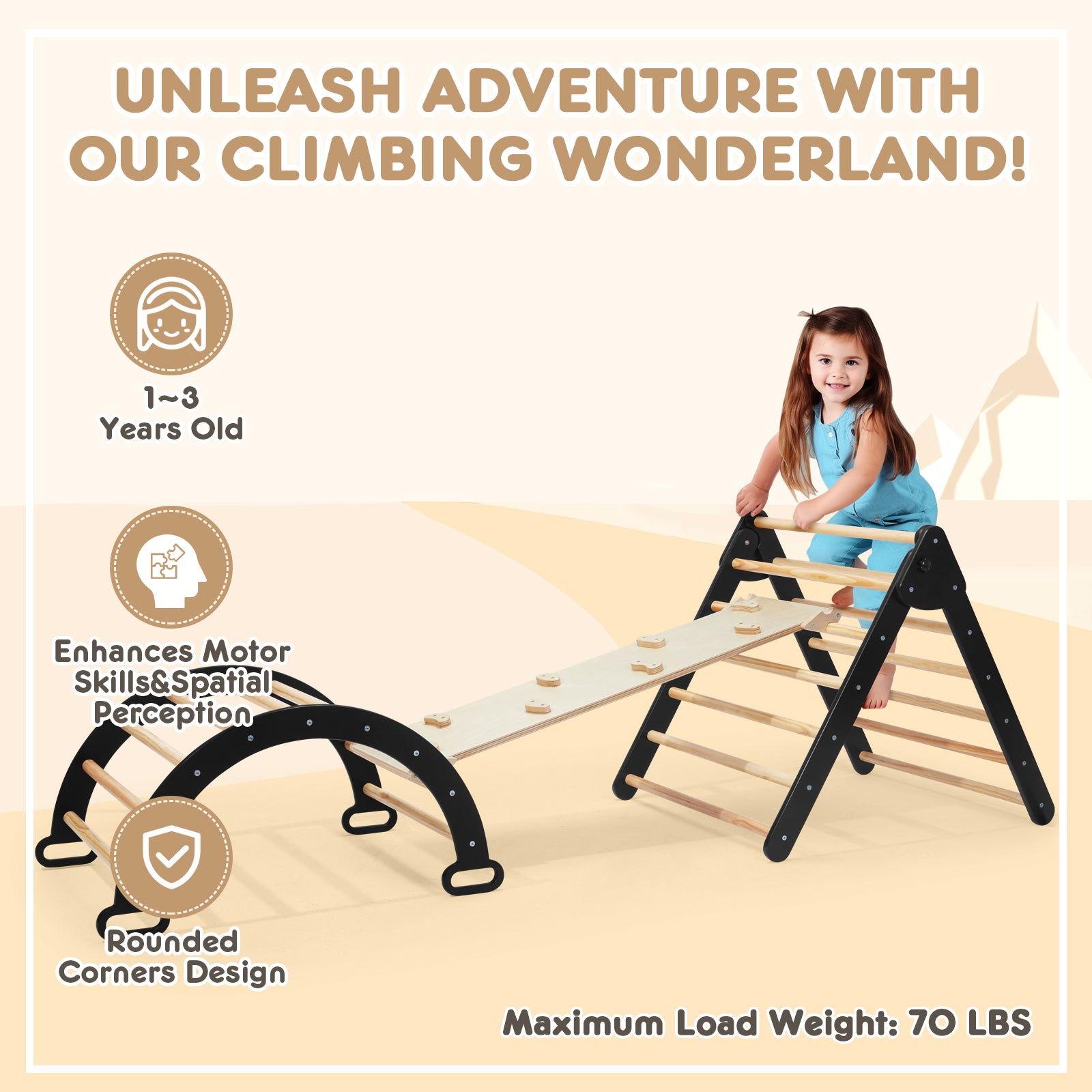 HARPPA 3-in-1 Toddler Climbing Toys Indoor Pikler Triangle Set