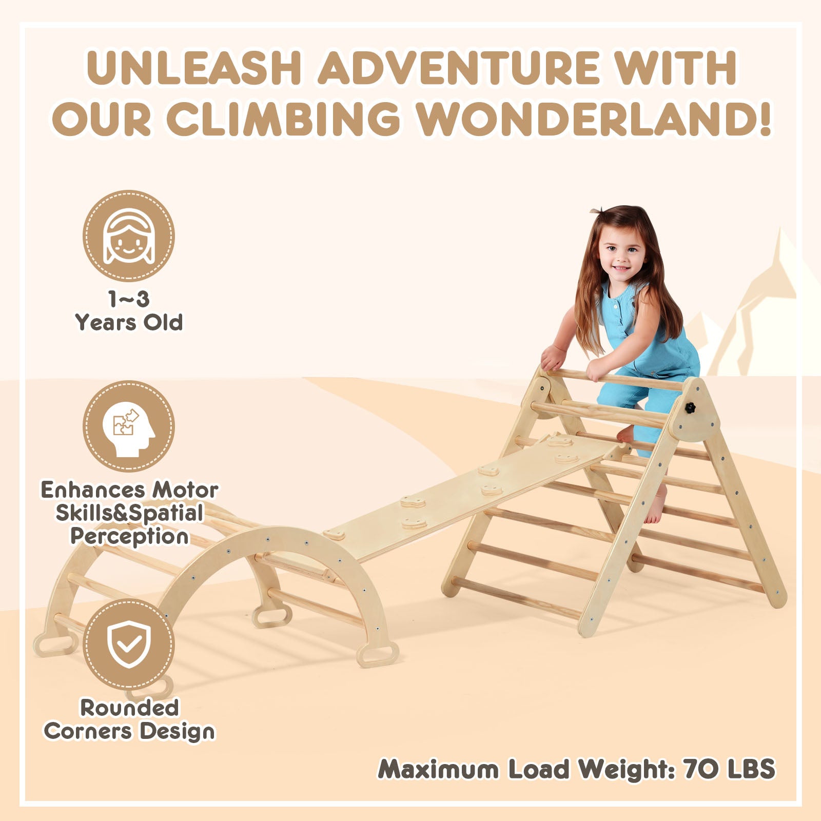 HARPPA 3-in-1 Toddler Climbing Toys Indoor Pikler Triangle Set