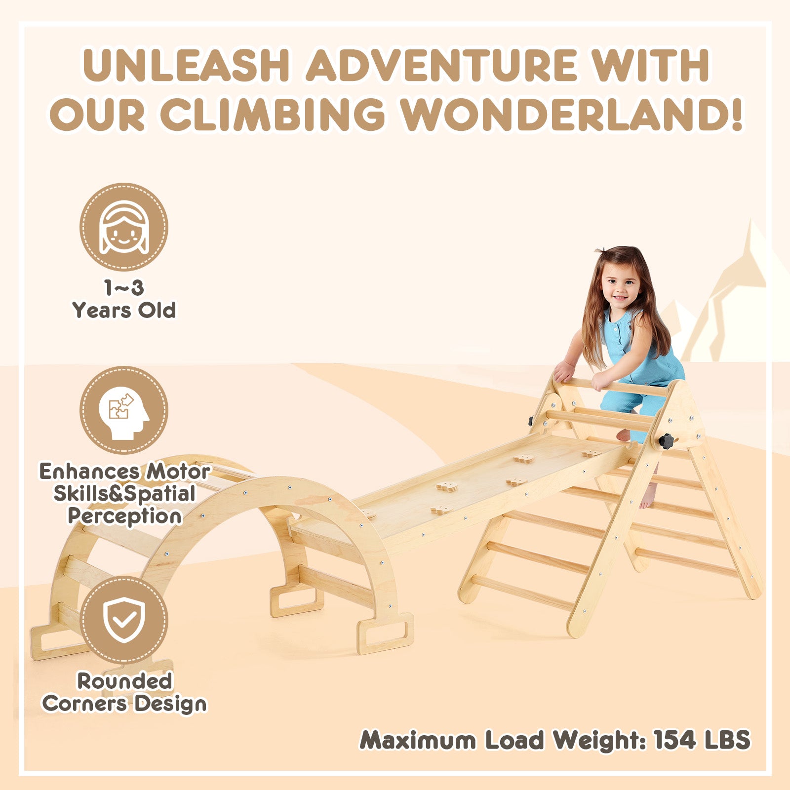 Harppa Large 3-in-1 Toddler Climbing Toys Indoor Pikler Triangle Set