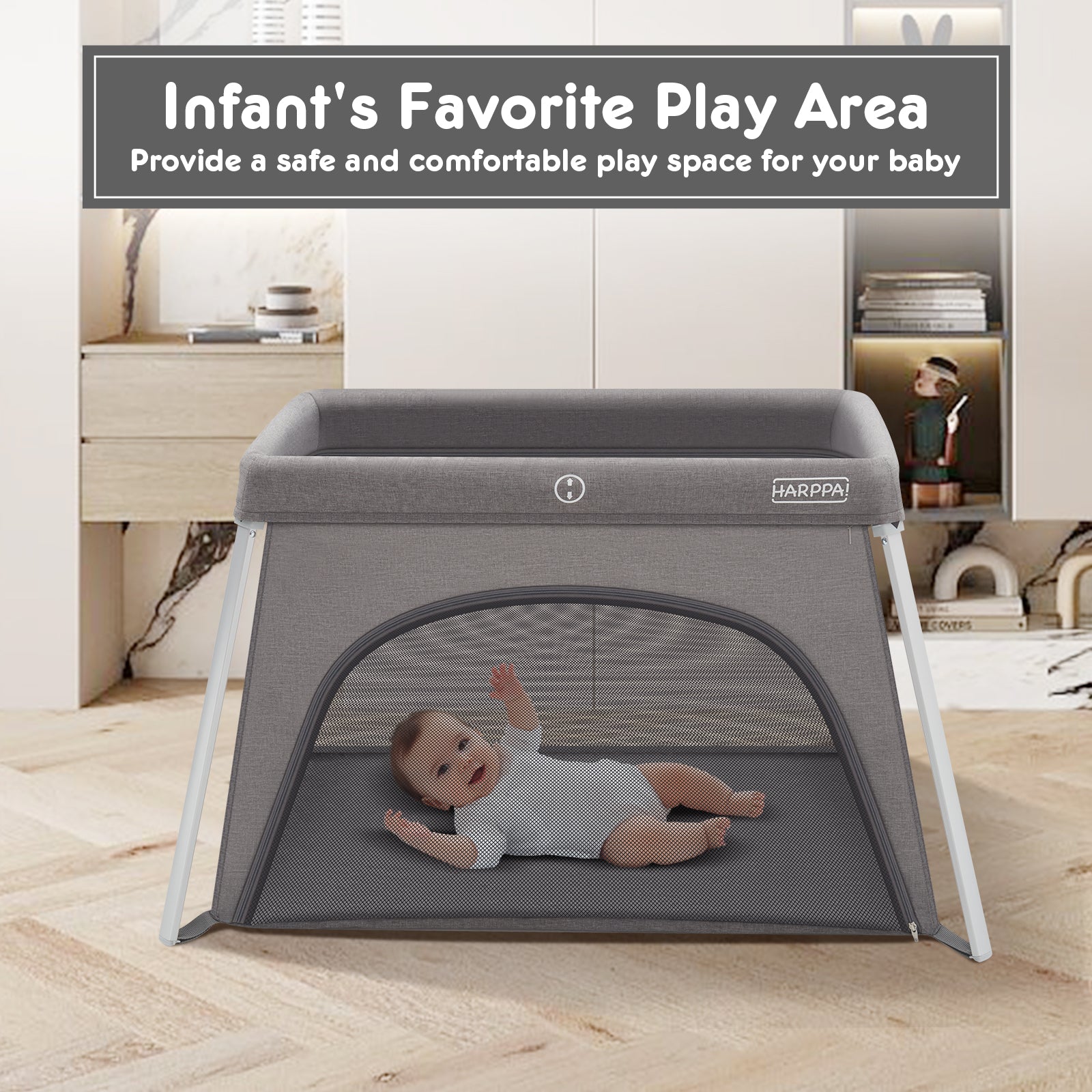 HARPPA Pack n Play Travel Playard - Lightweight & Foldable, Easy Transport Travel Crib with Comfortable Mattress for Infants to Toddlers