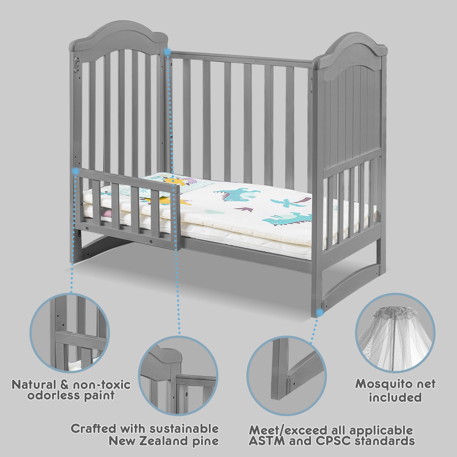 Portable Infant Bed with Mosquito Net - Certified, Chemical-Free Baby Bed