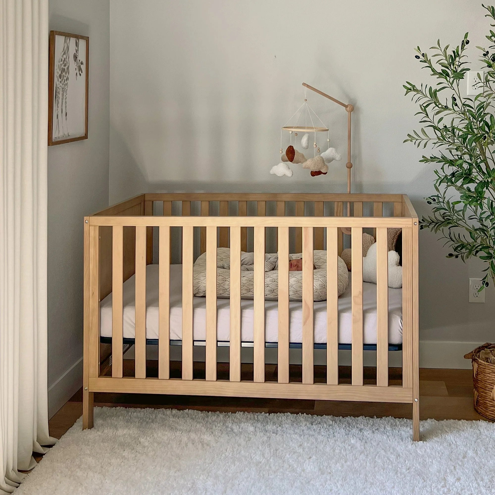 HARPPA 5-in-1 Convertible Baby Crib for Infant to Toddler, Natural Wood