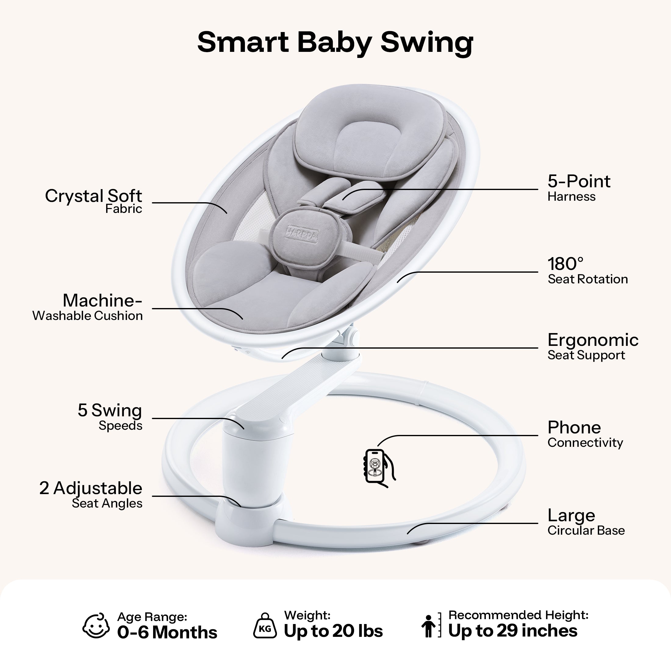HARPPA Weddell Vista | Electric Baby Swing
