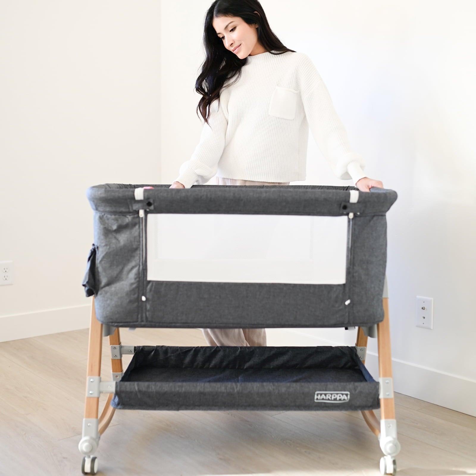 HARPPA 3 in 1 Baby Bassinet Bedside Sleeper, Height Adjustable, Easy Folding, Gray