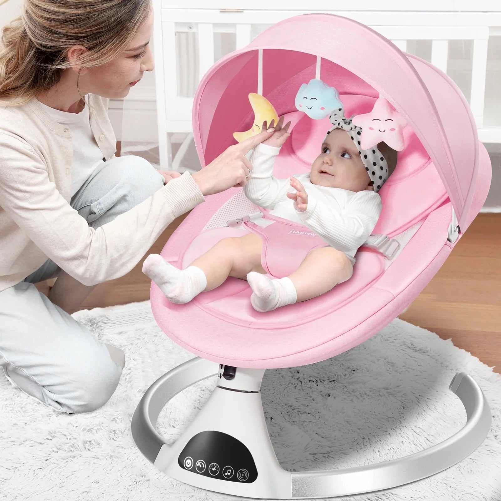 HARPPA Electric Baby Swing for Infants with Remote Control, 5 Sway Speed, Bluetooth Music, Pink