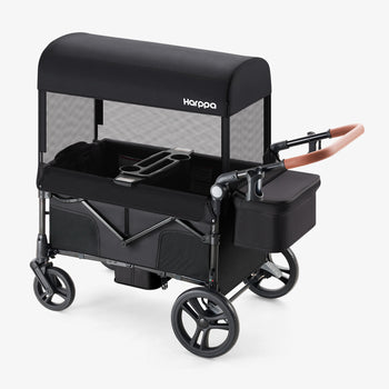 Harppa Remy 2-Seat Foldable Kids Wagon Stroller with Canopy, Snack Tray & Cup Holders for Family Outings