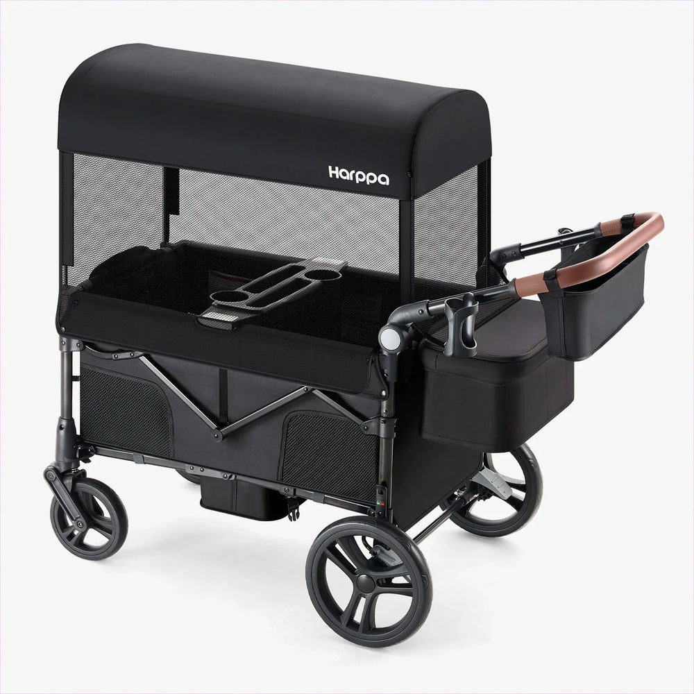 Harppa Remy 2-Seat Foldable Kids Wagon Stroller with Canopy, Snack Tray & Cup Holders for Family Outings
