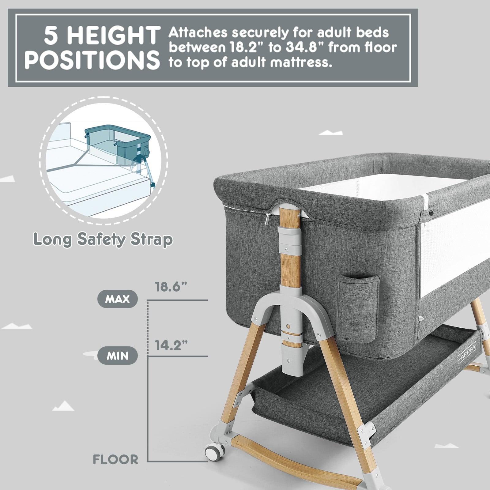 HARPPA 3 in 1 Baby Bassinet Bedside Sleeper, Height Adjustable, Easy Folding, Gray