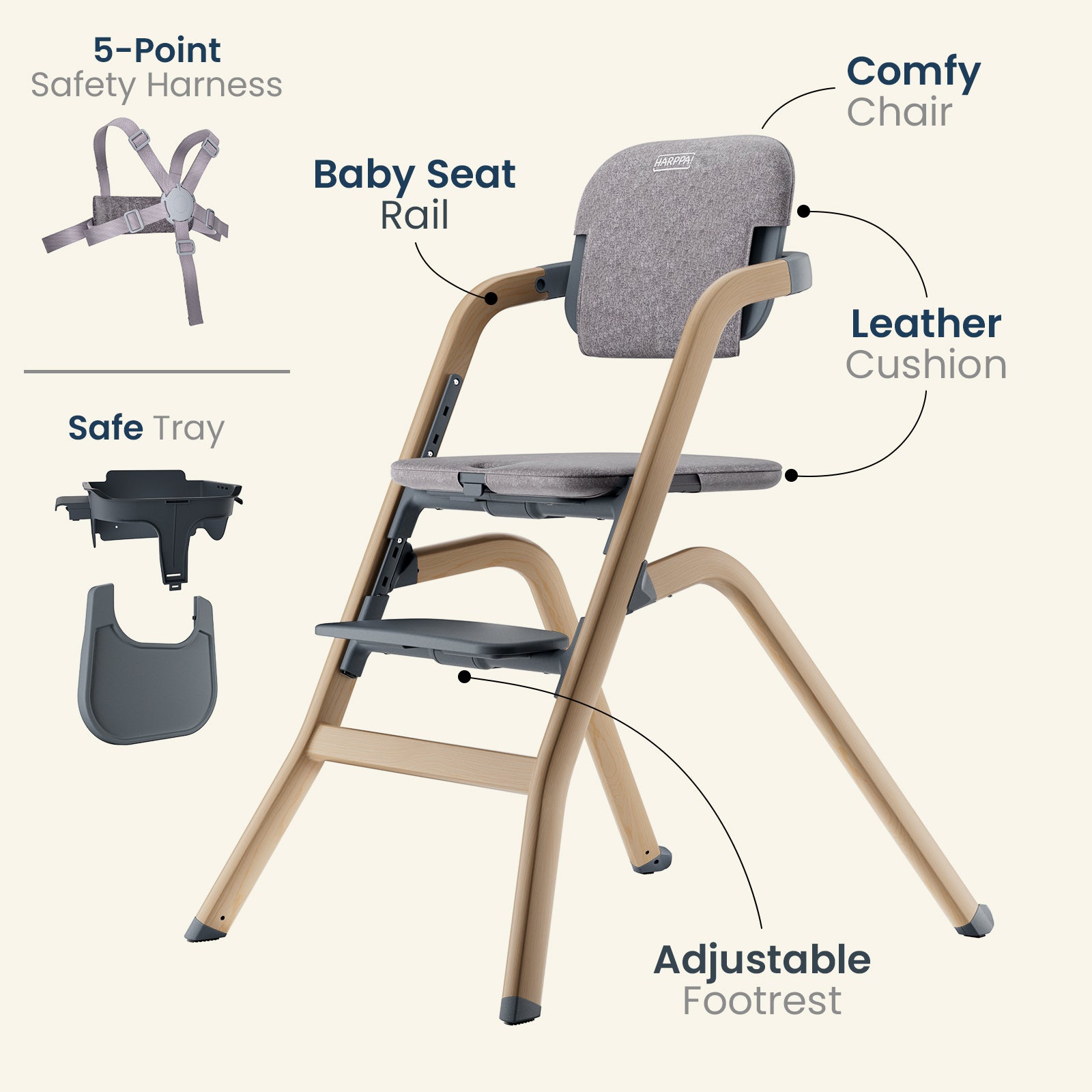 HARPPA Caspio | Adjustable Baby High Chair with Removable Tray