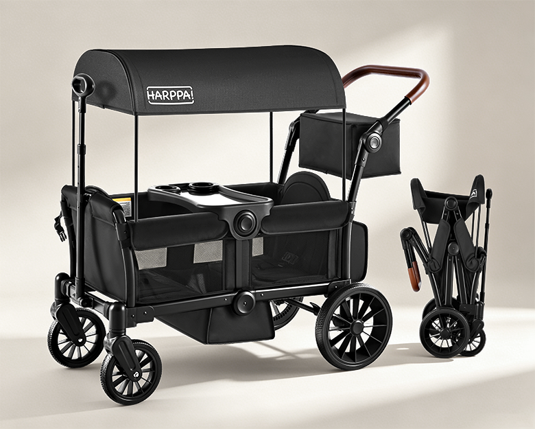 Harppa Rori All-Terrain Wagon Stroller for 2, Foldable Kids Wagon with Canopy for Beach & Camping